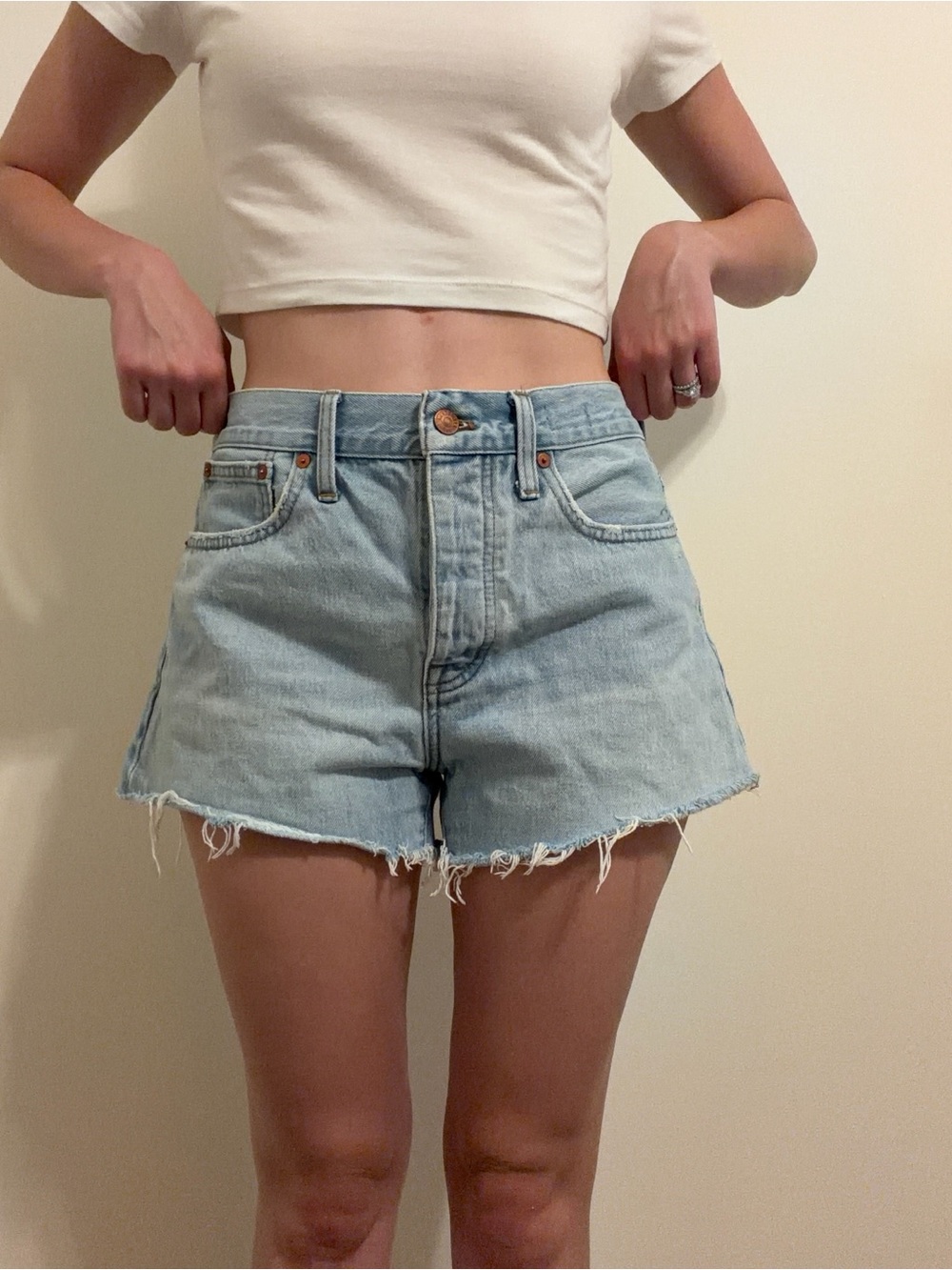 Madewell Light Blue High-Rise Frayed Hem Denim Shorts
